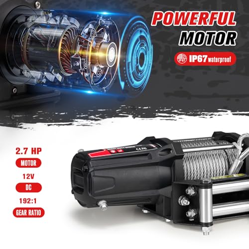 Winche eléctrico 5500 LBS con cable de acero y cuerda sintética 12 V miniatura 3