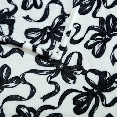 Image of Betsey Johnson - Plush Throw Blanket for Couch or Bed, Soft Reversible Western Fleece Throw, Cozy Printed Soft Blanket, Ballet Bows Grey, 50 inch x 70 inch