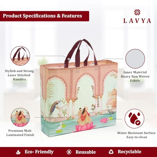 Image of Lavya Large Size Pack of 20 Pcs Reusable Non-Woven Laminated Gift Bags, Wedding Gifts, Shagun, Traditional Gifting, Saree Mithai Chandi Carry Bag (Wedding Special MultiColor, L-16x14x4)
