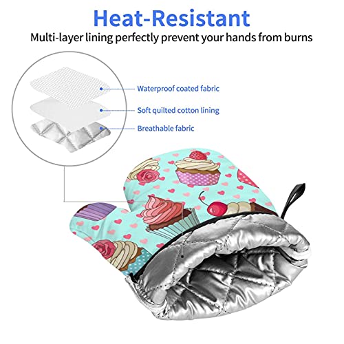 Colorful Cream Cupcake With Hearts Oven Mitts/Gloves 1 Pair, For Home Kitchen Cooking Baking Bbq For Women/Men #TOP2