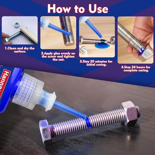 Image of Thread Lock Blue 1.69 Fl oz /50 ml Medium Strength, Lock & Seal Nuts, Bolts, Fasteners and Metals, Blue Threadlocker Against Losening and Leakage