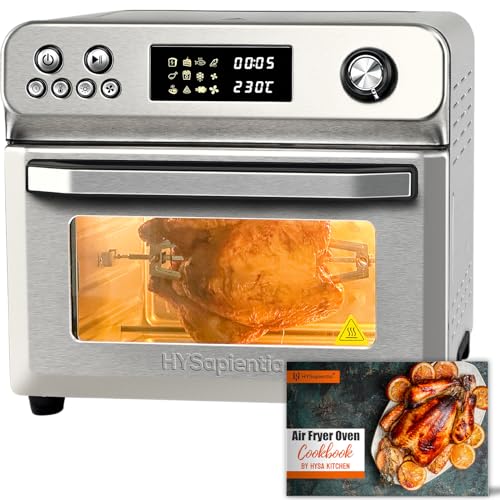 HYSapientia® 24 litri Forno Friggitrice ad Aria Calda 10 in 1, 1800W Friggitrice aria in acciaio inox，air fryer，forno-friggitrice senza olio，Ricette e istruzioni italiane，forno ad aria con 8 accessori