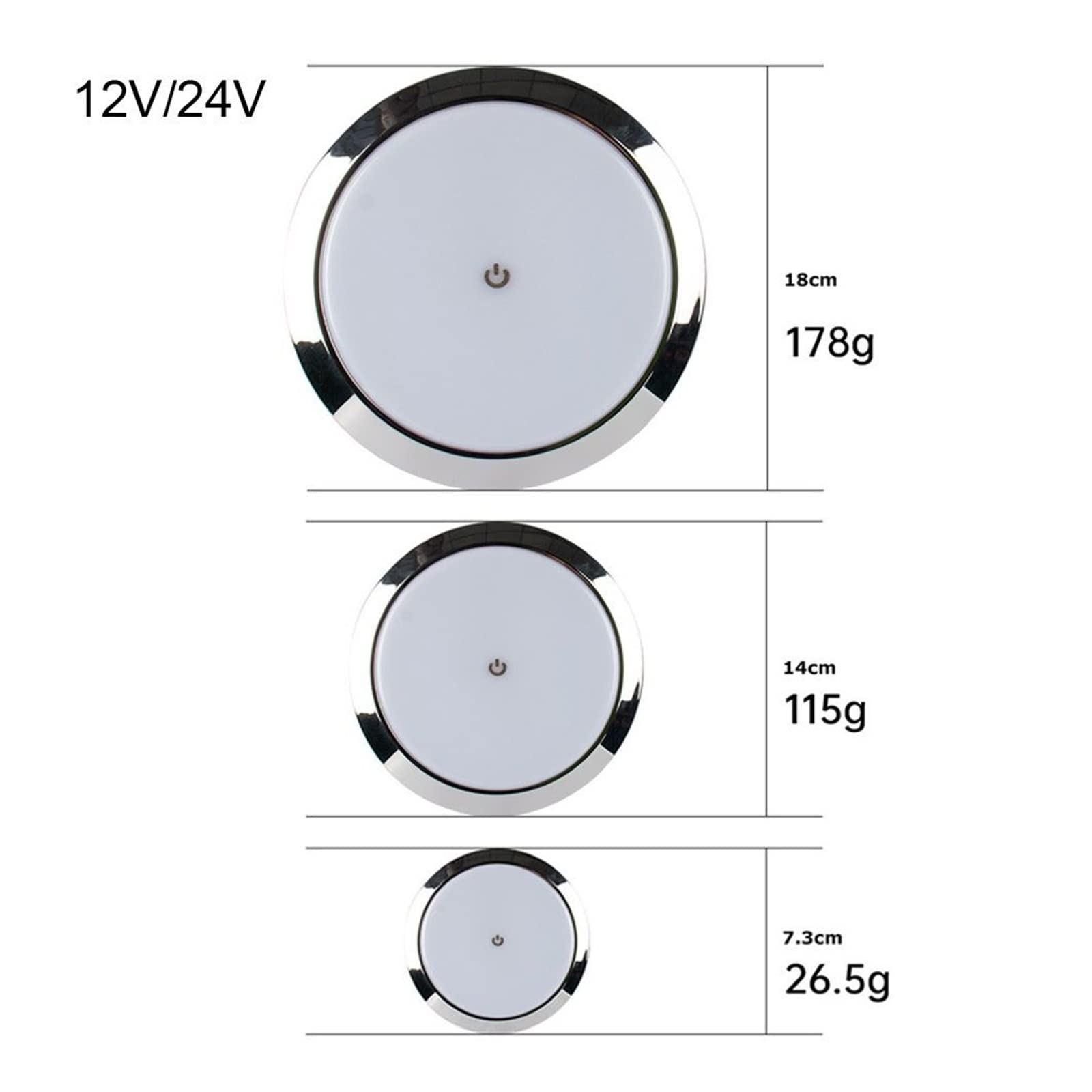 12V/24V LED Touch Lampada RV Ultra-Sottile Rotonda Cupola Lampada da Soffitto Lampada da Lettura for Caravan Barca Yacht Camping Car per Camper(18cm-12V)