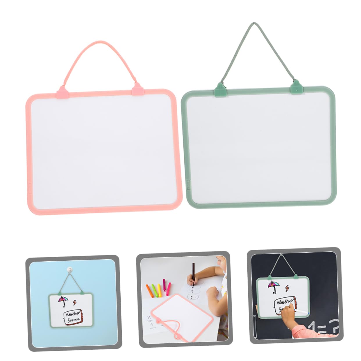 NUOBESTY Tableau Blanc Effaçable à Sec 2pcs Cordelette Suspendue, Multifonctionnel en Plastique, Double Face, pour Bureau et Étudiants