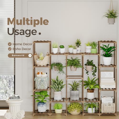 image for Bamworld Large Plant Stand Indoor Outdoor Hanging Shelf for Multiple P