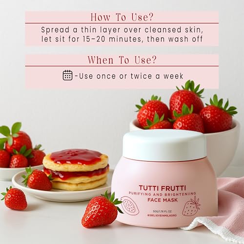 Image of Milagro Beauty Tutti Frutti Purifying & Brightening Face Mask | Natural AHA | Exfoliating, Hydrating & Anti-Aging | Strawberry, Orange, Papaya & Hibiscus Extracts for Smooth, Radiant Skin (50g)