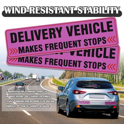 Image of 2PCS Delivery Driver Magnet for Car,Reflective Frequent Stops Car Magnet for Clear Identification,Anti-Water Delivery Sign for Cars Accessories Fit for Deliveries Professionals (Pink)