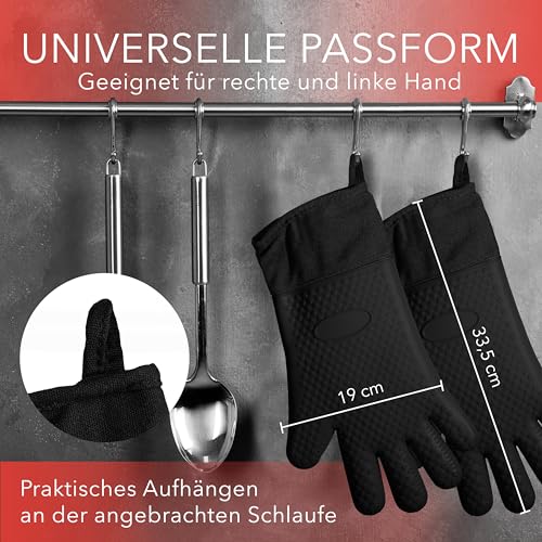 AVANA Silikon Ofenhandschuhe Hitzebeständige Grillhandschuhe Anti-Rutsch Kochhandschuhe mit weichem Baumwoll-Innenfutter Handschuhe bis zu 250°C - Schwarz