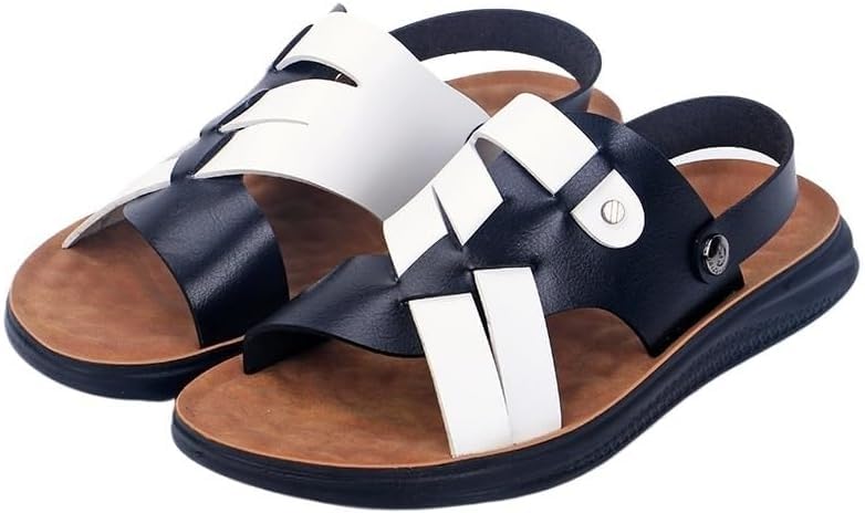 Mens Leather Sandals,Summer Comfy Outdoor Adjustable Ankle Strap Flat Slip On Sandals For Men's4