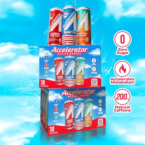 Image of Accelerator Active Energy Drink, Variety Pack 12oz can (12 pack) | Zero Sugar, Sustained Energy from 100% Natural Caffeine (200mg from Green Coffee Bean & Green Tea extract)