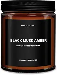 1OAK Vela de âmbar de almíscar preto - Vela perfumada de cera de soja para homens - 200 ml, longa queima, masculina - Opção de presente premium