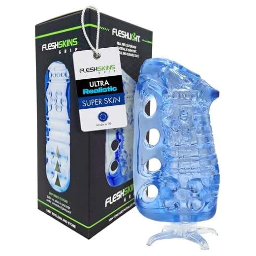 Fleshlight Fleshskins Grip Blue Ice - Realistischer SuperSkin-Masturbator für Männer, offenes Design, fester Halt, ideal für Reisen