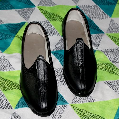 Divyanshu Fashion Enterprises Punjabi Jutti Men Leather, Men's Ethnic Footwear Perfect for Men's Casual, Ethnic Wear Black-730