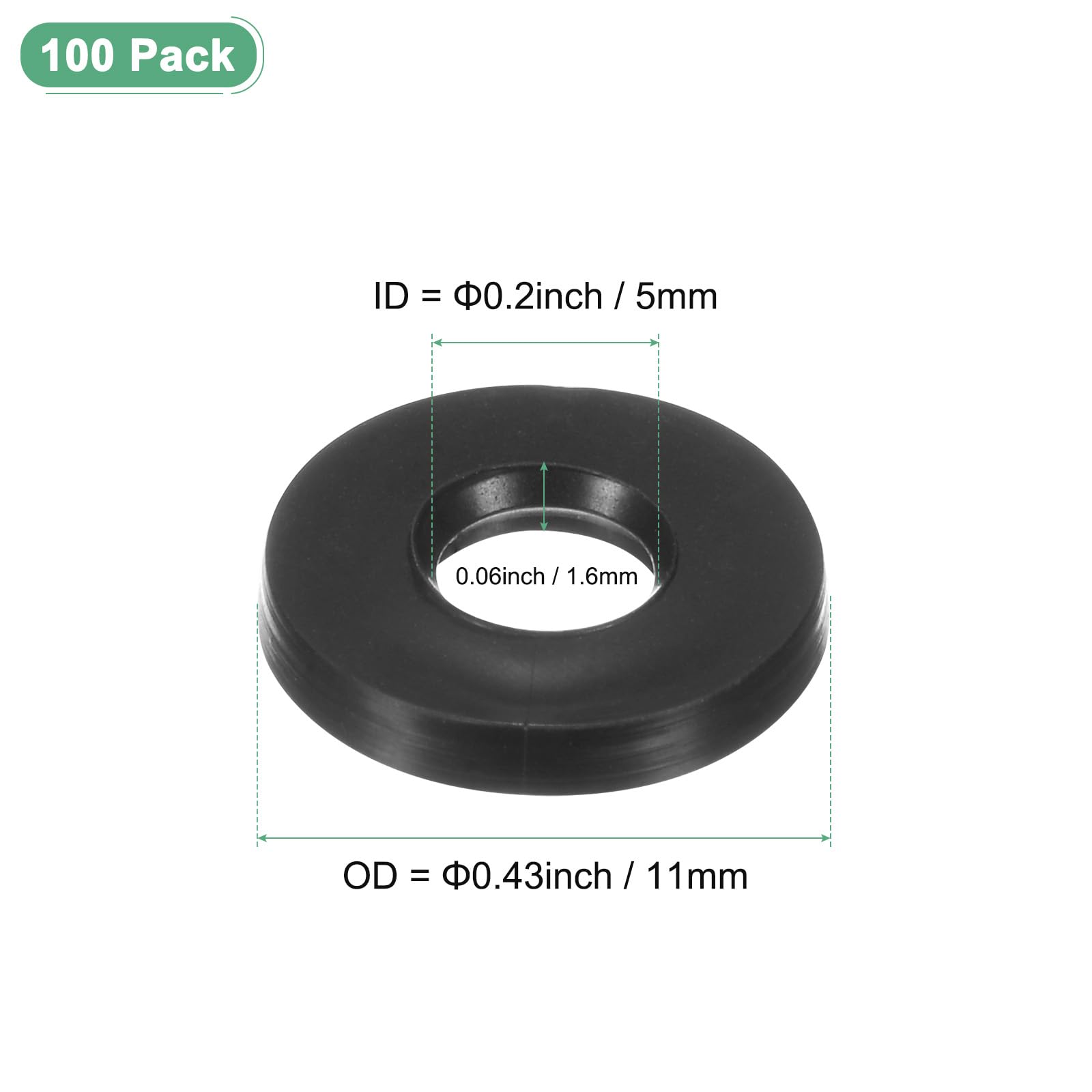 M METERXITY 100-Pack Black Rubber Flat Washer, 5mm ID x 11mm OD x 1.6mm Thickness, Multipurpose Garden Hose Washers - Image 3