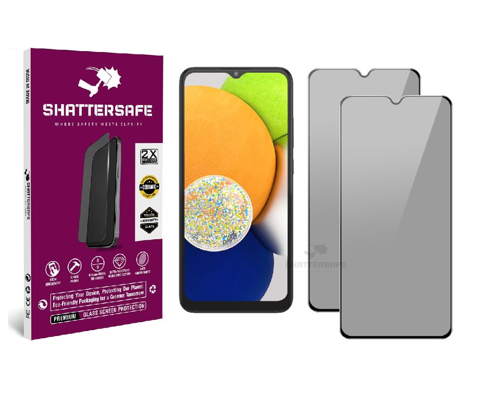 Image of Anti-Spy Privacy Tempered Glass Compatible For Samsung Galaxy A03 / A03s / A03 Core / A04 / A04s / A04 Core / A02s / M04 / M02s [Pack of 2]. Easy Installation Kit.