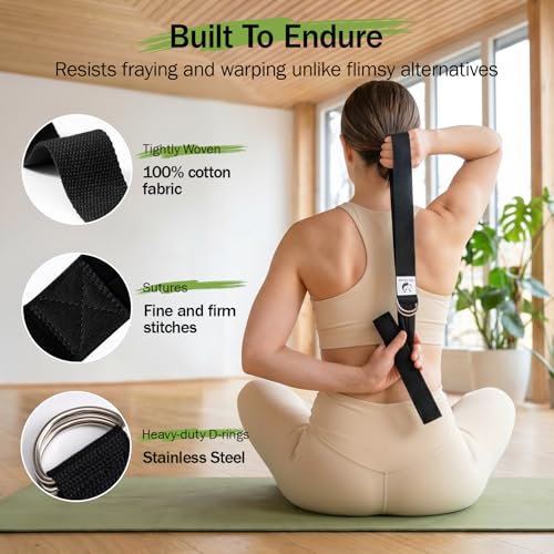 Slim Panda Yoga Strap for Stretching,Cotton Yoga Strap with Adjustable D-Ring Buckle,Non-Elastic Yoga Belt for Pilates,Gym Workouts,Physical Therapy,Improve Flexibility - Image 3