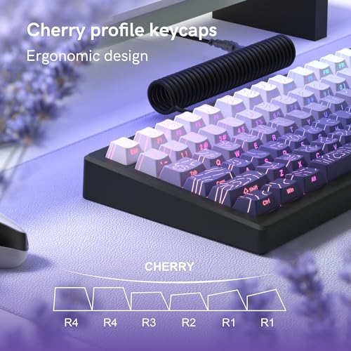Image of dagaladoo White /Purple Keyboard keycaps,Double Shot PBT keycaps Topographic | Shine Through custom key caps,Side Print,Cherry Profile keycaps for most MX switch Mechanical Keyboard
