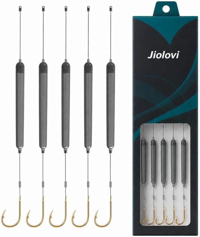 Jiolovi Set de 5 Cañas de Pesca con Anzuelos Flotantes Anti Enredo Pre-atados Tamaño 3 miniatura 8