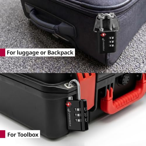 Image of Fosmon TSA Approved Locks for Luggage. Suitcase Locks with Open Alert Indicator, 3 Digit Combination Padlock with Alloy Body for Travel, Backpack Zipper Anti Theft, Locker, Gym, Tent- Black, 2 Pack