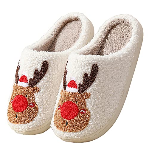 Image of Christmas Slippers Winter Warm Plush Pattern Slippers Soft Non-Slip Indoor House Shoes for Men Women