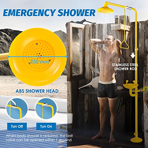 Image of Combination Eye Wash Station and Shower Emergency Shower Eyewash Station OSHA Approved for Industrial & Commercial & Lab Use, Stainless Steel with ABS Coating, NPT Threads