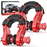 Nilight Heavy Duty Mega D-Ring Shackles(2 Pack) 68,000 lb Break Strength(17,000 lb WLL) w/ 7/8″ Screw Pin & Washers, Forged Steel Off-Road Recovery Shackles for Tow Strap & Winch Gear, Red