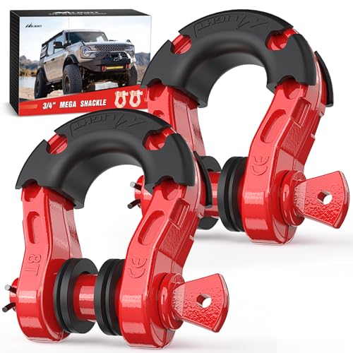Image of Nilight Heavy Duty Mega D-Ring Shackles(2 Pack) 68,000 lb Break Strength(17,000 lb WLL) w / 7 /8″ Screw Pin & Washers, Forged Steel Off-Road Recovery Shackles for Tow Strap & Winch Gear, Red