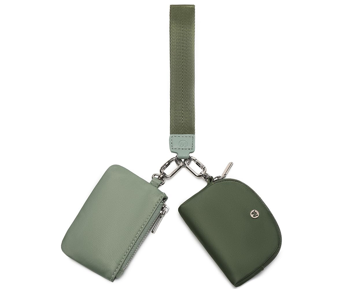 WSRYDJDL Mini Zip Around Wristlet Wallet for Women Detachable Dual Pouch Wristlet Portable Coin Pocket Keychain Small Purse (Green)