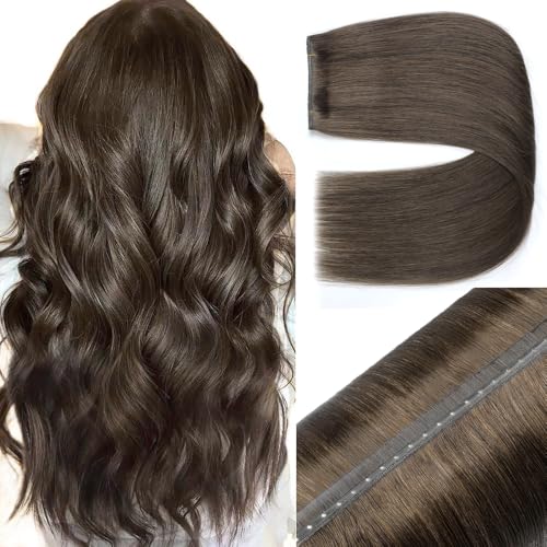 Brown Butterfly Weft Hair Extensions real Human Hair 18Inch Invisible Microporous Straight Weft PU Double Weft Hole hair extensions real human hair 50g 1Pcs Soft & Comfortable for Daily Styles #2C