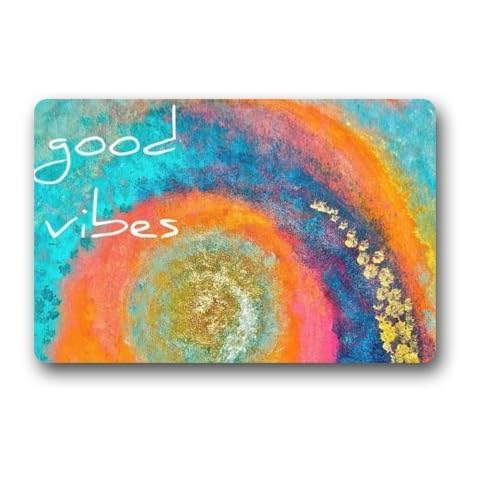 SPXUBZ Colorful Tie Dye Trippy Art with Funny Saying Good Vibe Non Slip Entrance Rug Outdoor/Indoor Durable and Waterproof Machine Washable Door Mat Size:23.6x15.7 inch Cover