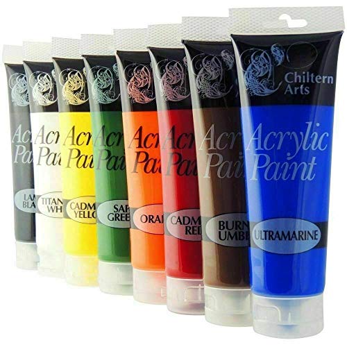 Chiltern Arts 8-Colour Acrylic Paint Set, 120 ml Tubes