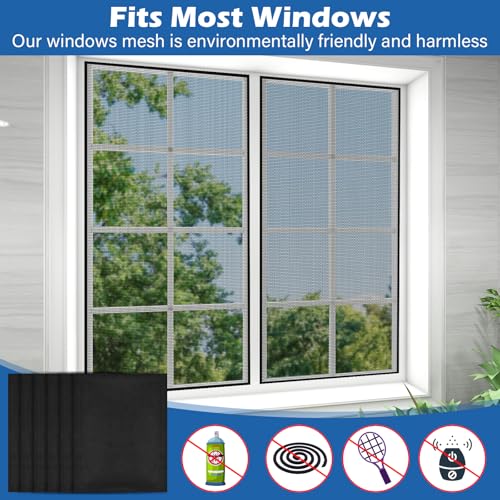 CIOXSOIO 6 Stück Fliegengitter Fenster, 130x150cm Insektenschutz Fenster, Moskitonetz Fenster, Fliegennetz Fenster, Mückenschutz Fenster mit Klettband Selbstklebend, Moskitonetze für Fenster und Türen