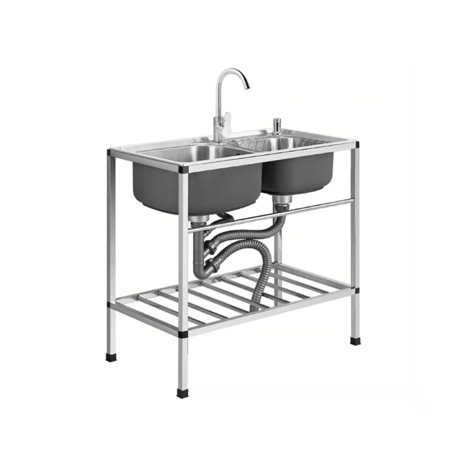 Fregadero de acero inoxidable independiente de doble seno para solucionar falta de espacio