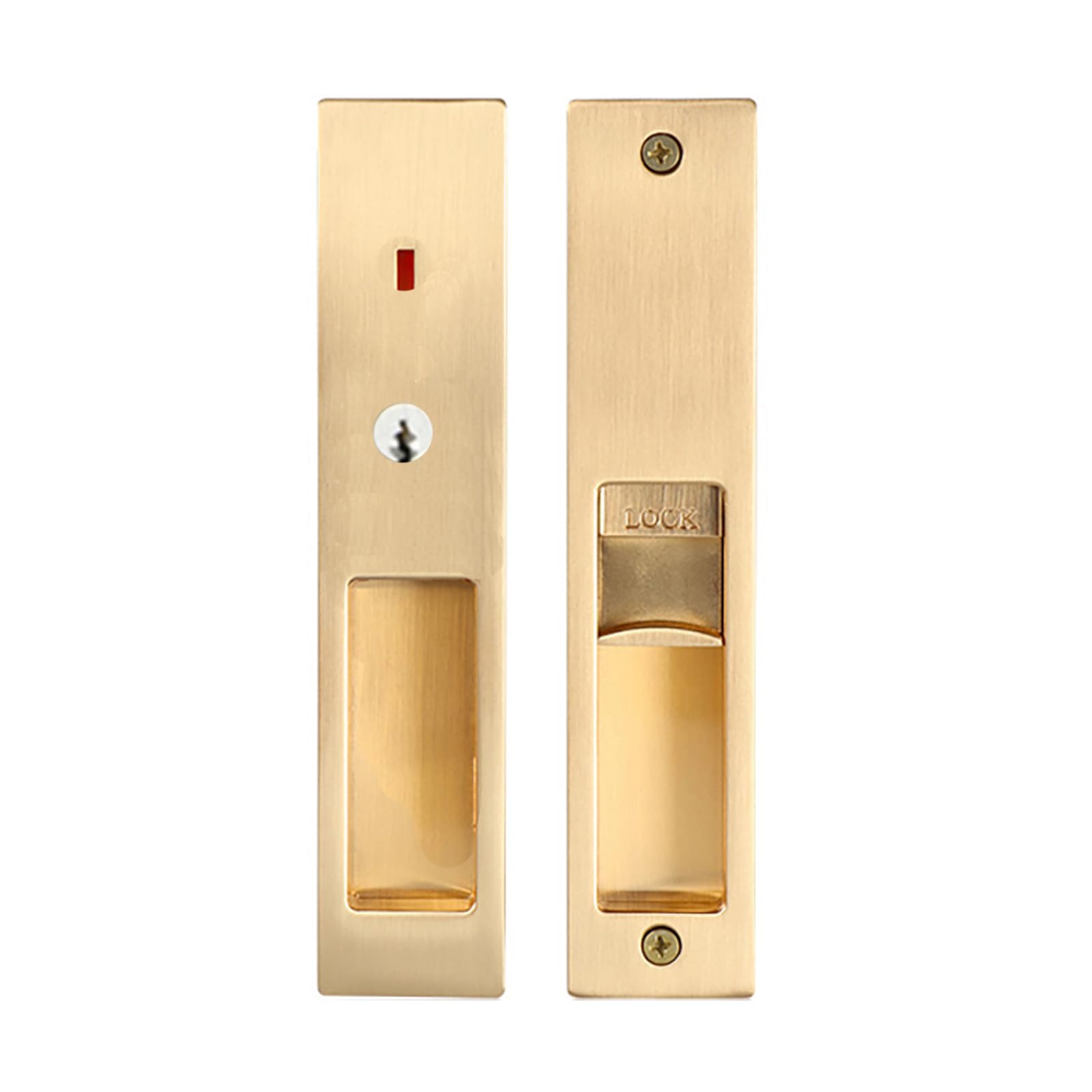 betensh Pocket Door Handle with Key Sliding Door Locks Handle Pocket Door Lock Recessed Door Handle 180mm ‎Keyed Gold