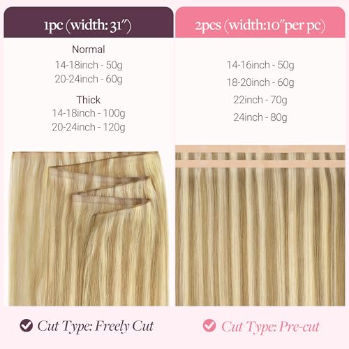 Image of GOO GOO Tape In Weft Hair Extensions Human Hair, Genius PU Long Weft Tape In Hair Extensions Real Human Hair, Silky Easy to Use, P16 /22A Light Blonde Highlighted Golden Blonde 16 inch 50g 2pcs
