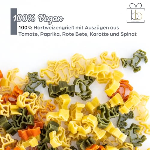 Bull & Bear bunte Pferde Nudeln 250g, Motivnudeln aus Hartweizengrieß, handgefertigt in deutscher Manufaktur, Pasta Geschenk