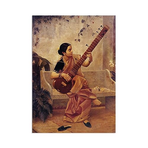 Image of Strand Clothing Indian Art Vintage Print Poster Raja Ravi Varma Kadambari Music Hath Charm Hindu Painting (A3 Unframed)