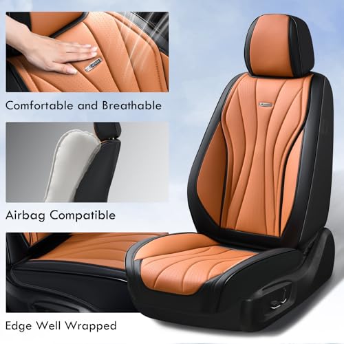 Image of Coverado Seat Covers Full Set, Leather Car Seat Covers, Waterproof Seat Covers for Cars, Front and Back Seat Covers, Car Seat Protectors Car Seat Cushions Universal Fit for Most Cars, Black&Brown