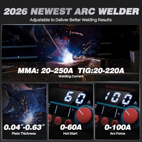Image of ARCCAPTAIN 250A Stick Welder, 230V Arc Welder Machine with 10PCS Rods, MMA /Lift TIG Welding Machine with Synergic Control, IGBT Inverter, Hot Start, Arc force, and Anti-Stick, Portable Welder ARC250