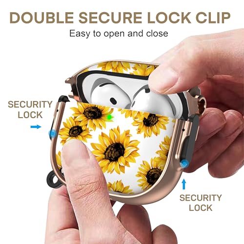 Image of Maxjoy for AirPods 4 Case with Lock, Flower AirPods 4 Case Lock Protective Hard Cute AirPod 4 Generation Cover for Women Girly with Keychain Clip for AirPod 4th Generation Cover 2024, Sunflower