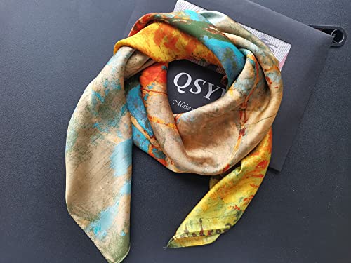 Neck Scarf for Women silk head scarf Large square silk scarf 35×35 inch Satin scarf for hair Gift Packed2