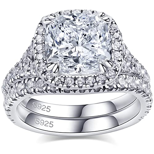Bo.Dream Split Shank Wedding Rings Sets for Women Cushion/Radiant Cut Cubic Zirconia 925 Sterling Silver2