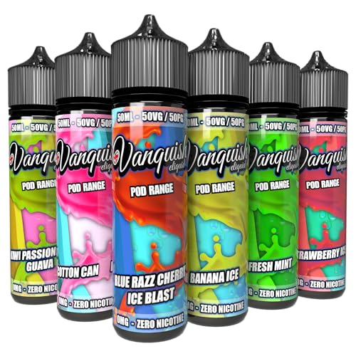 50ml E liquid Shortfill | Vanquish E-Liquid | Premium Vape Juice | 0% Nicotine Vape Liquid | 6 x 50ml Shortfill | 50VG/50PG | Value Multipack (PACK 1)