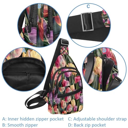 Sac à dos à bandoulière en forme de tulipe multicolore avec sangle réglable - 4