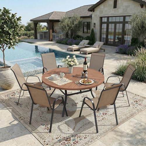 Image of DIFY Patio Chairs Set of 8, Stackable Outdoor Dining Chairs Set with Breathable Textilene High Back and All-Weather Metal Frame for Garden, Backyard, Deck, Brwon