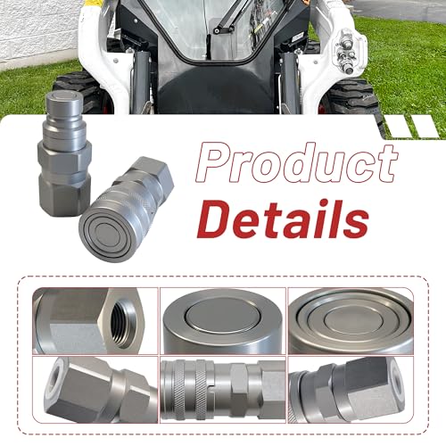 Image of 1 /2 inch SAE Flat Face Hydraulic Quick Connect Coupler Set,(3 /4 inch-16 ORB) Thread, 1 /2 inch Body,5076 PSI, ISO 16028, Fit for Skid Steer & Compact Equipment