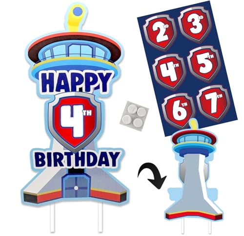 Cartoon Birthday Cake Topper Custom Age Birthday Cake Topper for Patrol Boys and Girls Party Decorations