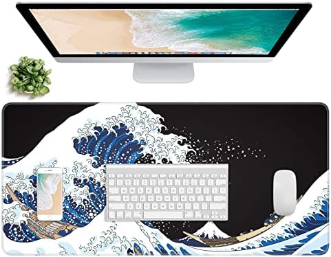 Atufsuat Extended Gaming Mouse Pad, XXL Large Desk Pad 30 x 14 Inch, Big Computer Keyboard Mousepad, Waterproof Mouse Mat with Stitched Edges and Non-Slip Base for Women Office Gaming, Green Marble