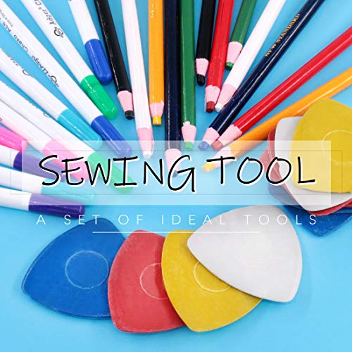 Swpeet 32Pcs Professional Sewing Tools Kit, Including 10Pcs Professional Tailor's Chalk And 12Pcs Sewing Mark Pencil With 10Pcs 5 Color Disappearing Erasable Ink Fabric Marker Pen For Sewing Marking #TOP5