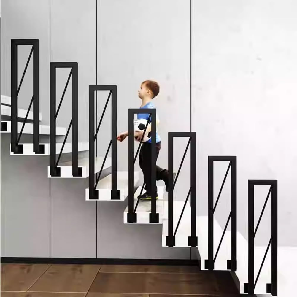 Garde-corps d'escalier en forme de U – Rampe industrielle en fer forgé, barre de support antidérapante montée au sol pour porche, loft et couloir, design noir 55 cm